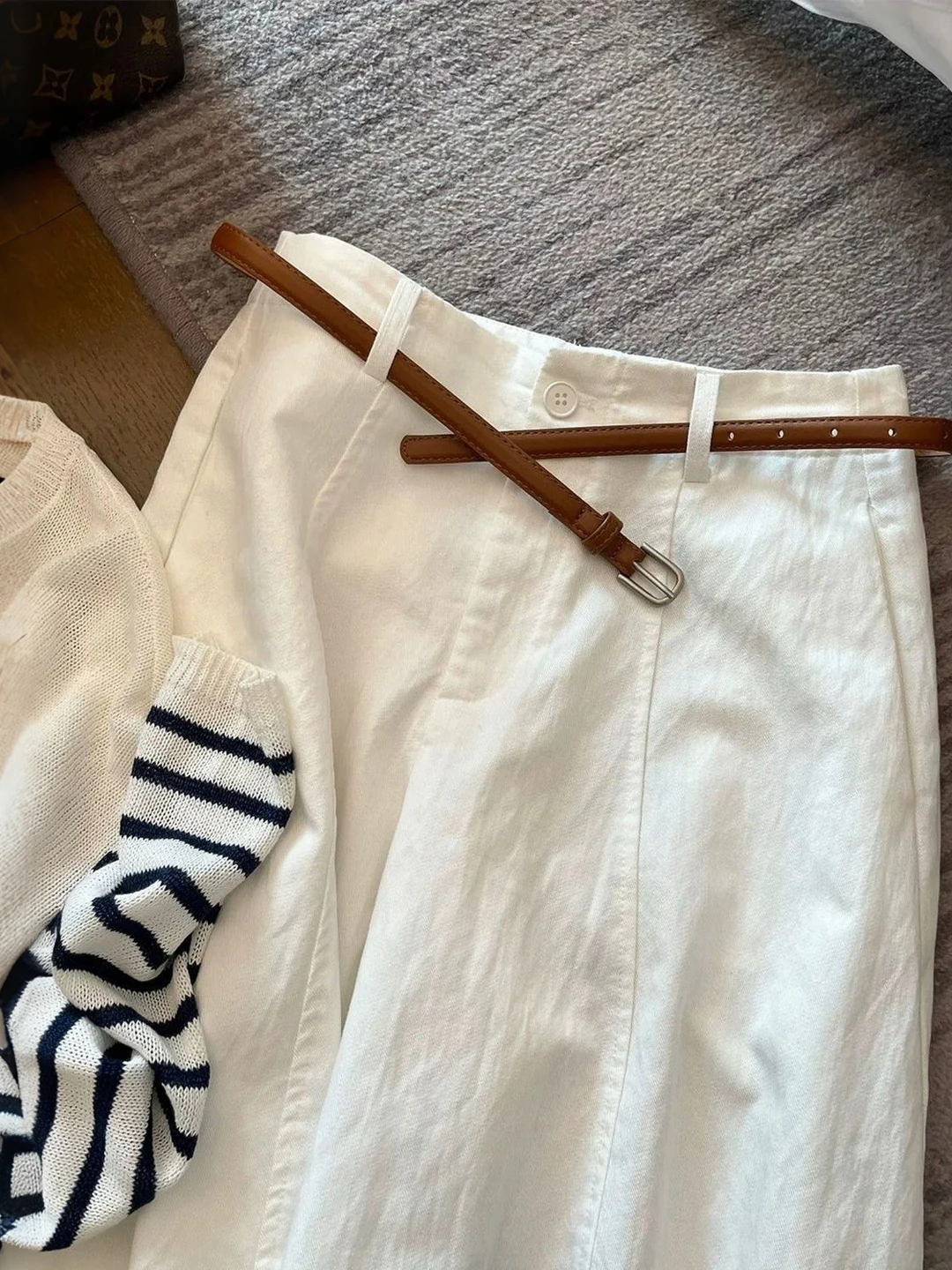 

High Waist Wide Leg Pants Women's Style Summer Small Size Great Look Nine Points Korean Version Casual Pants Money Bags