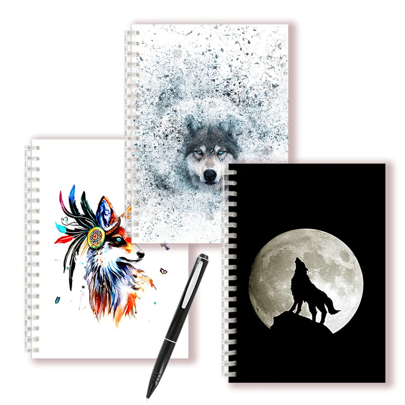 A5 Spiral Notebook Animal Galaxy Wolf Head Nordic Minimalist Note Book Minimal Line Abstract Drawing Cover Journal Graffiti Plan