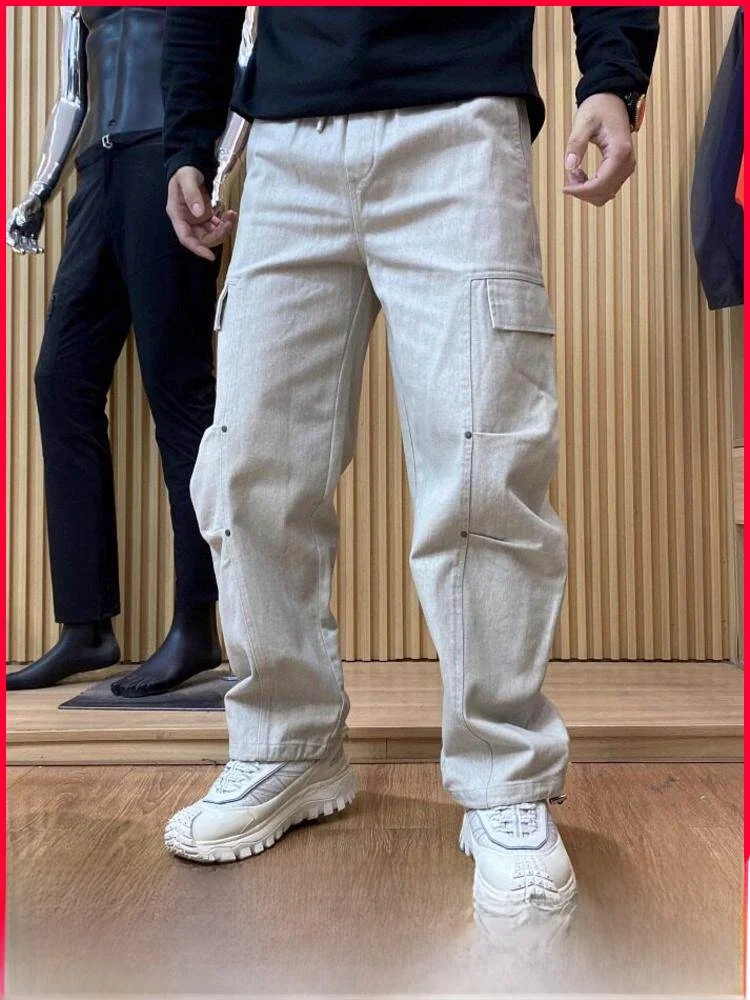 

Плотные американские ретро-брюки в рабочем стиле с изогнутым кроем, повседневные прямые брюки с лоскутным дизайном, зауженные брюки для отдыха