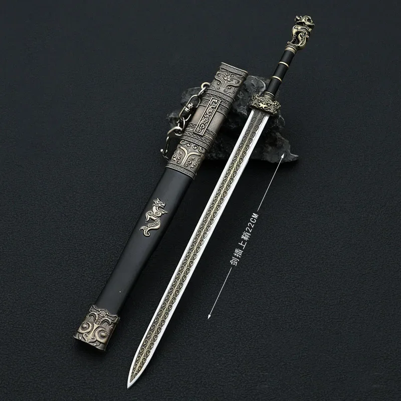 22cm/8.66in China Ancient Cold Weapon Wheeled Sword Toy Cosplay Metal Unedged Weapon Model Collectibles Crafts Ornaments Gifts