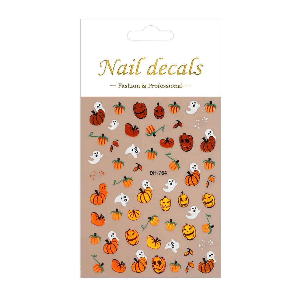 할로윈 네일 아트 스티커 호박 유령 거미 인쇄 자기 접착제 네일 데칼 재사용 가능한 네일 장식 스티커 매니큐어
