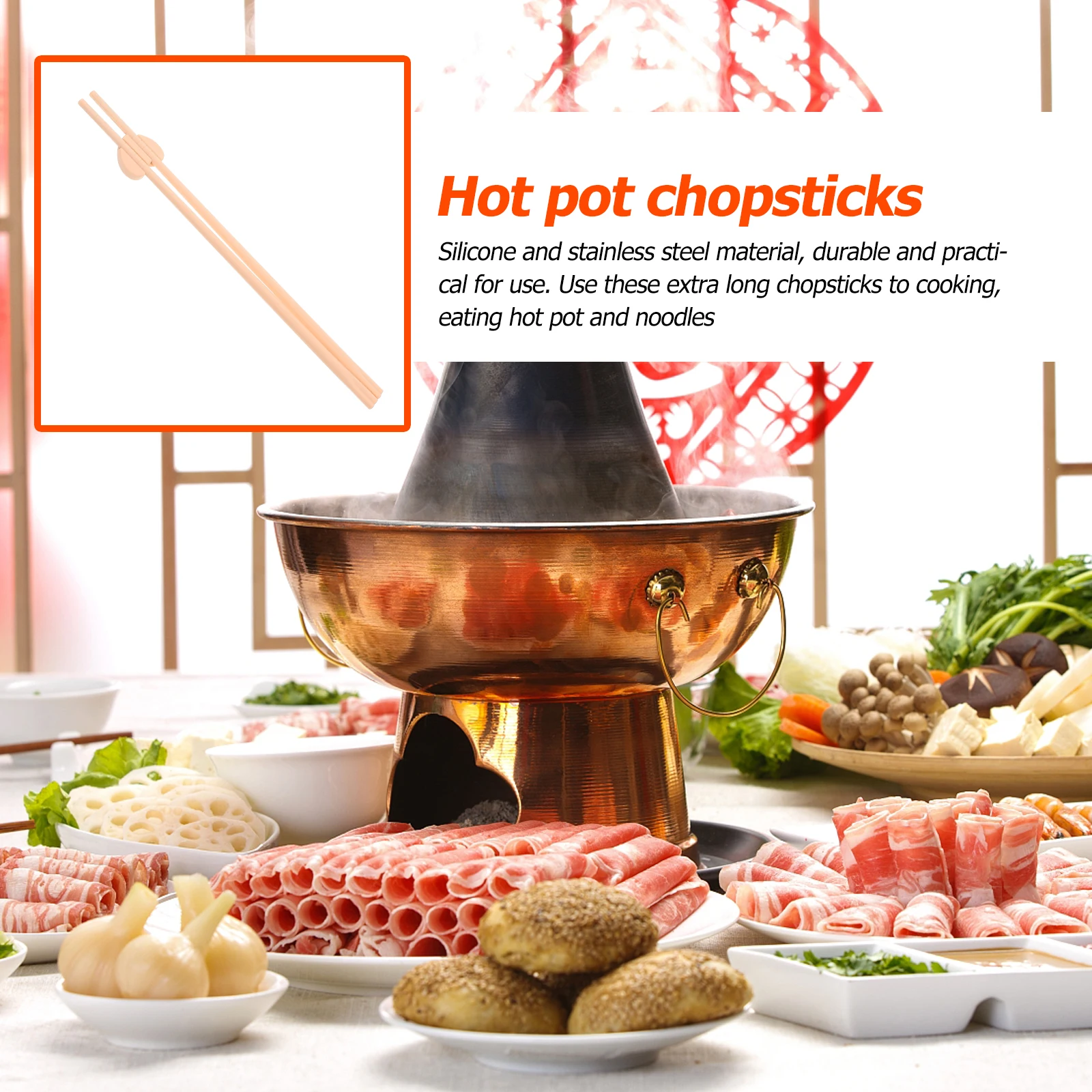 

1 Pair Silicone Chopsticks Stainless Steel Core Heat Resistant Long Hot Pot Cooking Oil Splatter Protection Home Kitchen