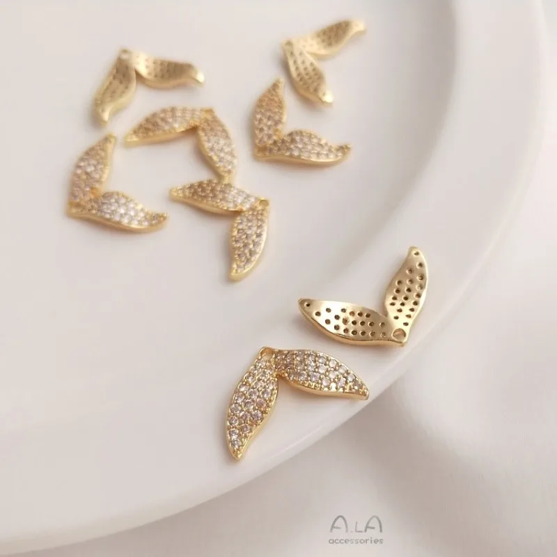 Full Zirconium Fishtail Pendant 14K Gold Color Whale Mermaid Tail Pendant Handmade DIY Jewelry Earrings Accessories view 4