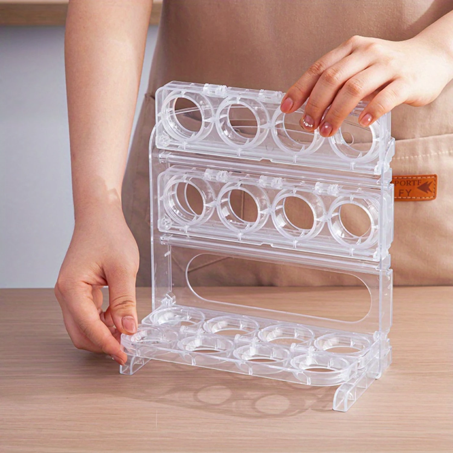 Stackable 24-Egg Holder - Transparent Polypropylene, Flip-Top  Fridge Organizer For Egg  & Preservation