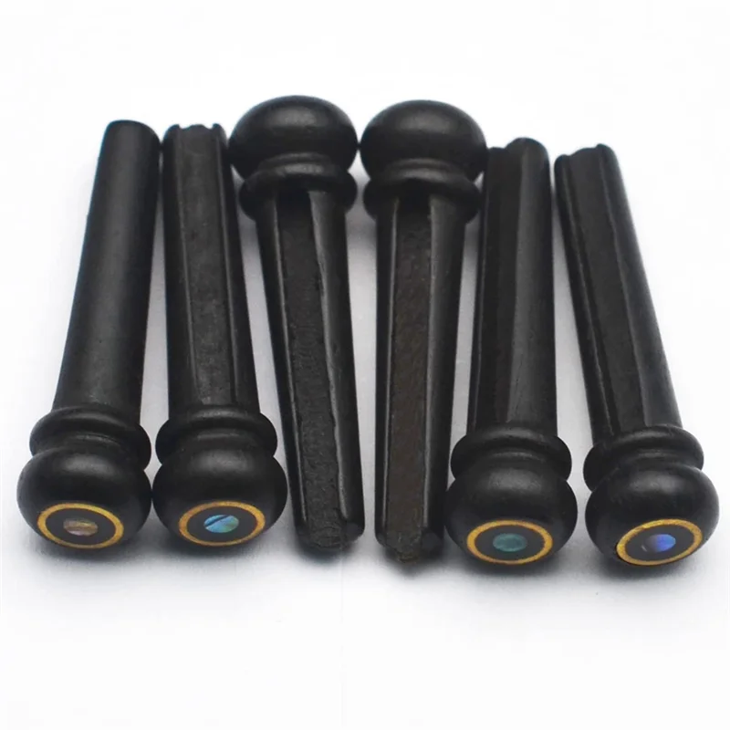 -A90P 6Pcs Acoustic Guitar Bridge Pins Ebony Guitar Bridge Bone Pins Set For 6 & 12 String Acoustic Guitar Accessories