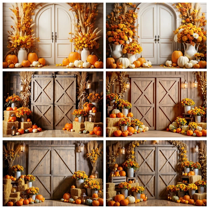 Fall Thanksgiving Backdrop Autumn Pumpkin Harvest Barn Background Hay Maple Leaves Baby Shower Banner Supplies Photo Booth Prop