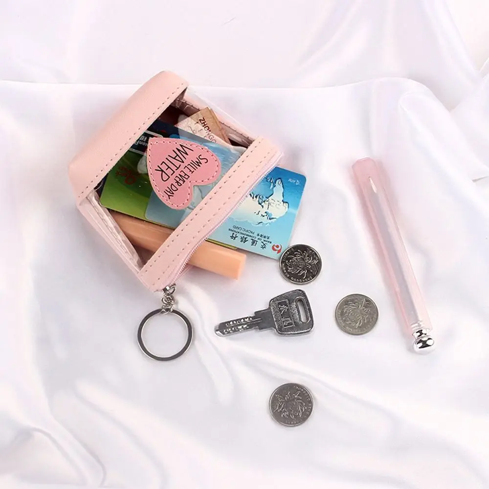 

PU Leather PVC Money Bag Girls Storage Bags Purse Wallets Heart Lipstick Storage Bag Transparent Coin Purse Mini Cosmetic Bag