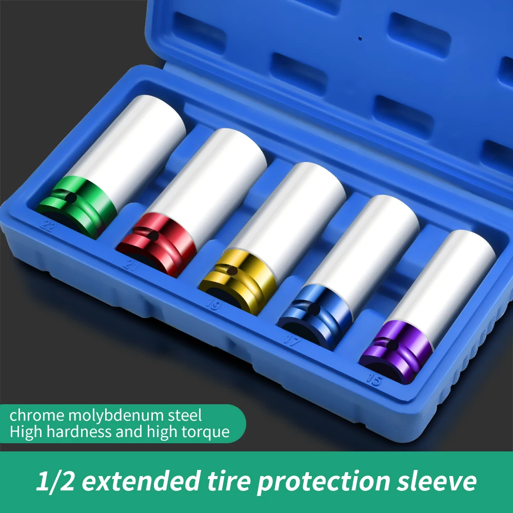 Aandrijfwielbeschermer Impact Socket Impact Sleeve Set Duurzame plastic hoezen 15 mm, 17 mm, 19 mm, 21 mm en 22 mm