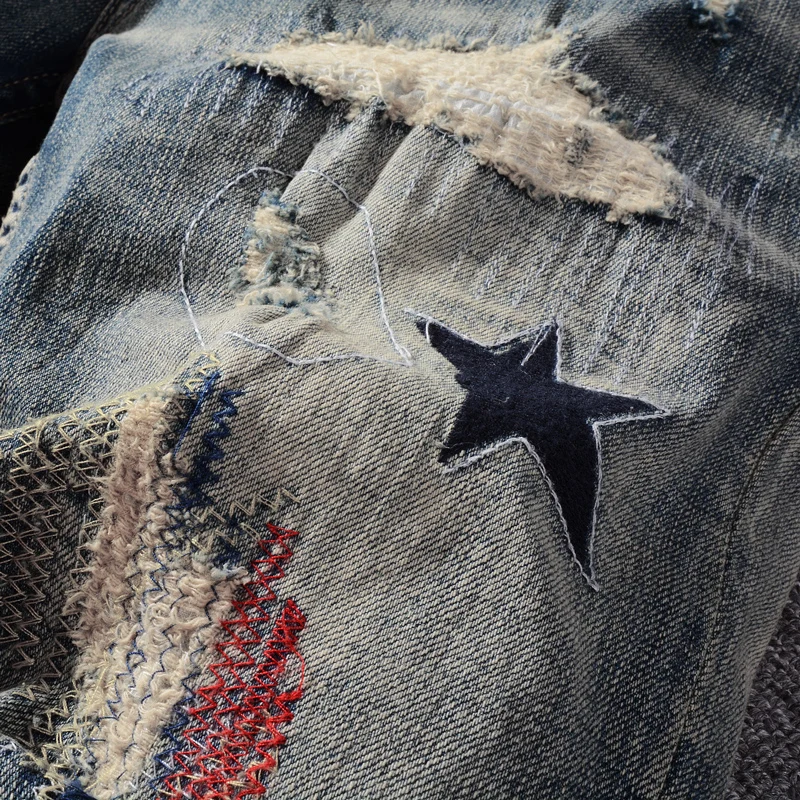 Street Fashion Summer Men Jeans Retro Gray Blue Elastic Ripped Short Jeans Homme Embroidery Designer Hip Hop Denim Shorts Men