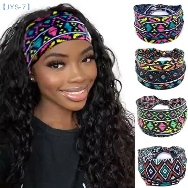 

Bohemia Grid Women Headpiece Stretch Turban Hair Accessories Headwear Yoga Run Bandage Hair Bands Headbands Wide Headwrap