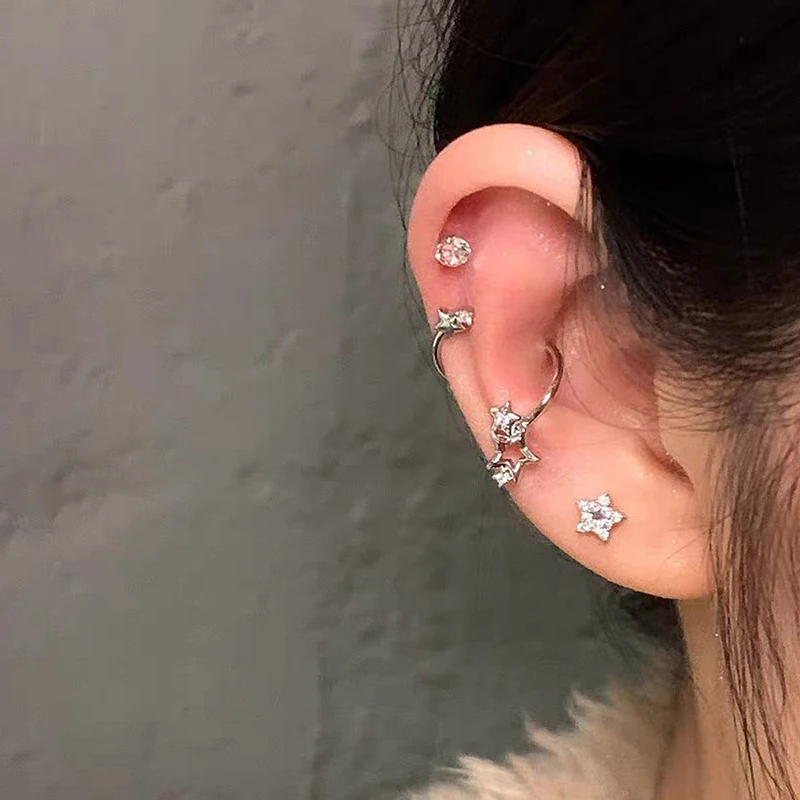 1PC Star Surround Planet Spiral Ear Bone Nail For Women New Fashion Silver Color Earrings Accessories