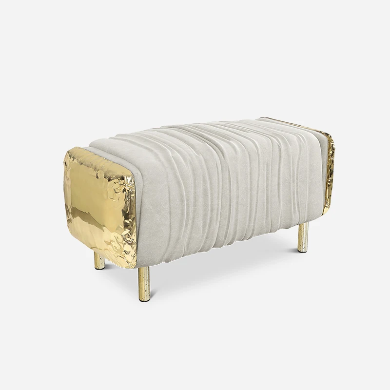 Minimalist Handcrafted Ottoman Bench Metal Base Upholstered Footstool For Bedroom Hotel