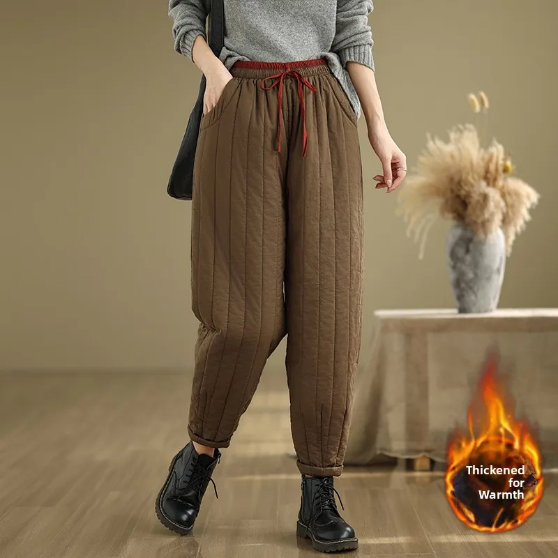 면 슬림핏 바지 신축성 있는 허리밴드 면 삽입 순색 슬림 효과 겨울 신상품