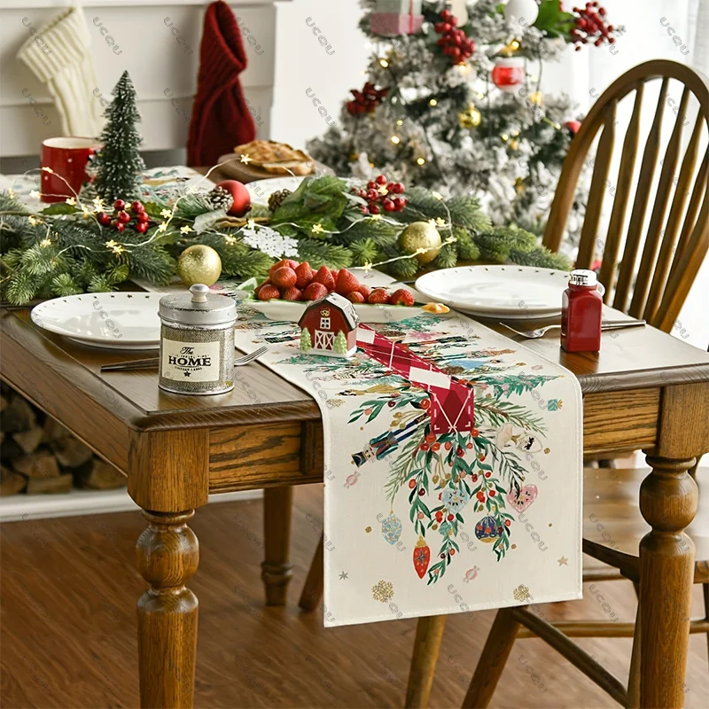 N-Nussknacker & Holly Festlicher Weihnachts-Tischläufer, dekorative Stoffflagge, Familienparty, Geschenk, Weihnachten, Zuhause, Urlaub, Esszimmer, Küche, Neu