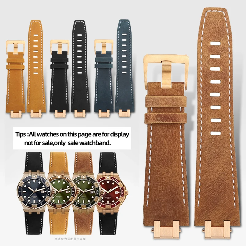 for-maurice-lacroix-aikon-ai6008-6058-watch-retro-matte-genuine-leather-strap-quick-release-copper-joint-watchband-copper-buckle