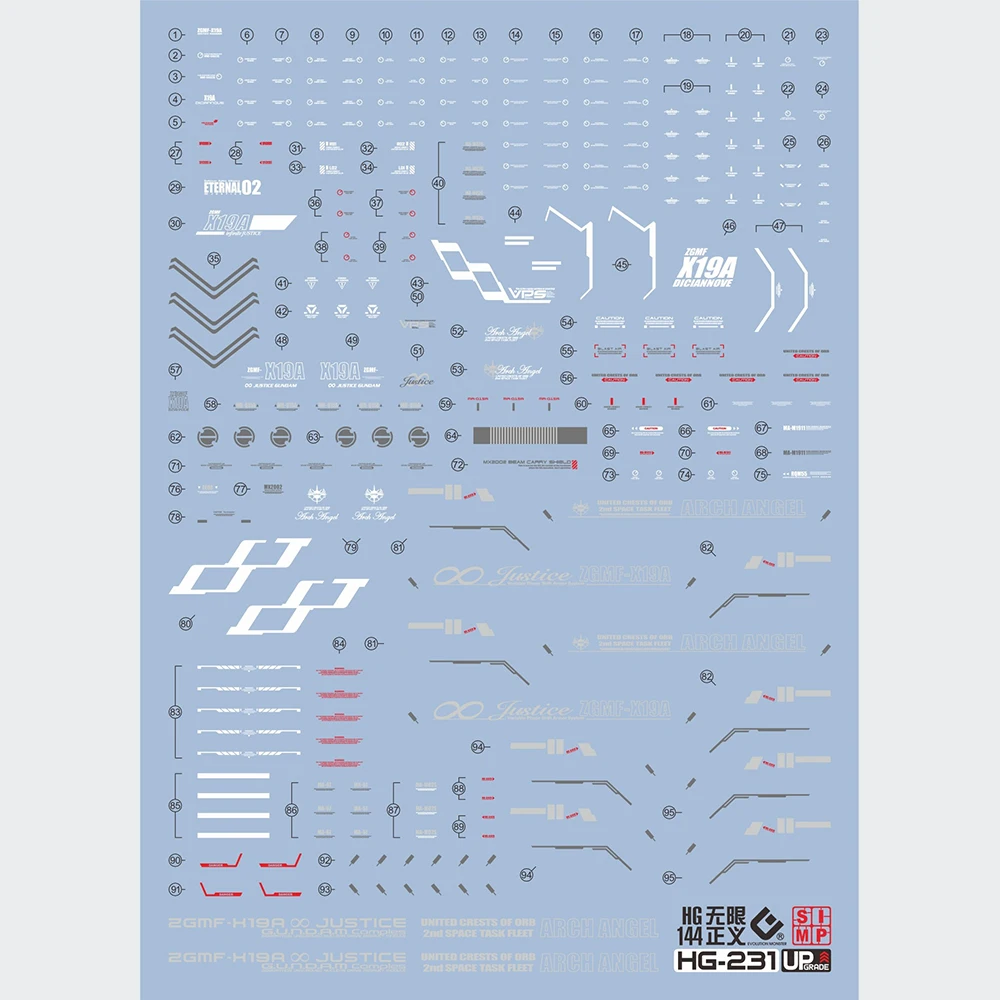 EVO-Décalcomanie à l'eau pour modèle HG MF ite Justice, matériaux auxiliaires, haute précision, en plastique, panneaux adhésifs, 1/144