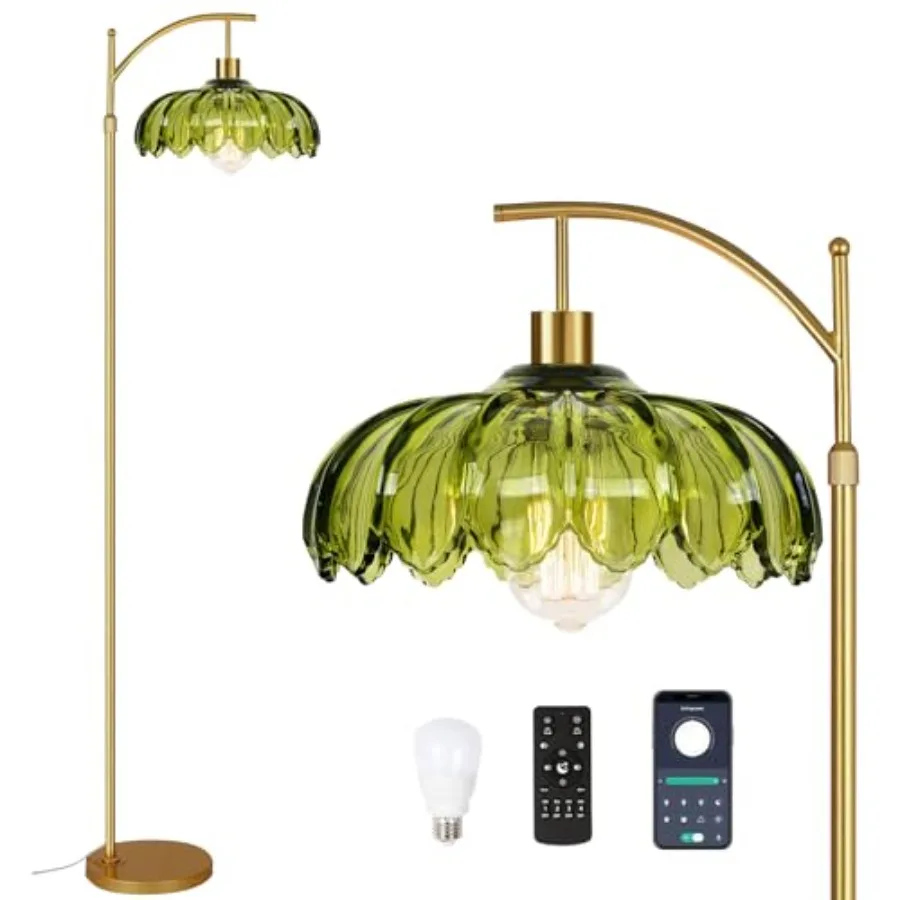 

Gold Floor Lamps for Living Room Vintage Green Floor Lamp with Remote Control and Glass LampshapeDimmable Mid Century Modern St