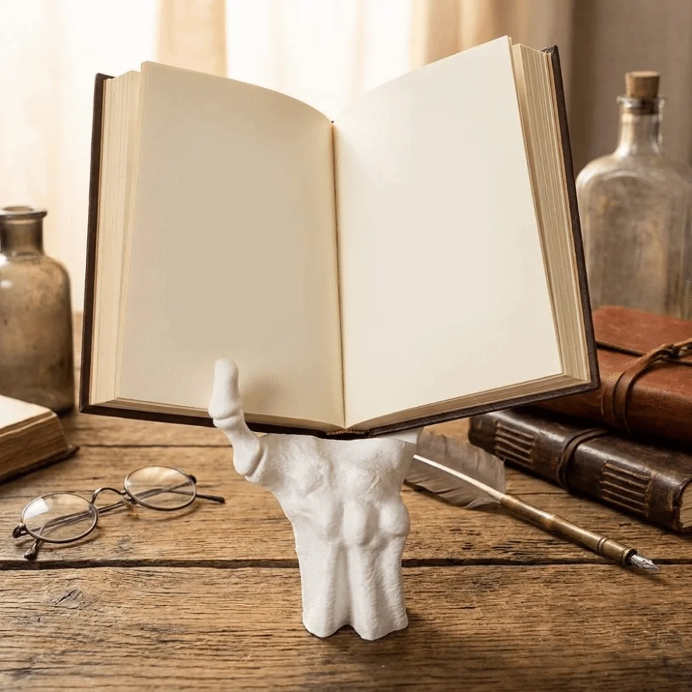 3D Printing Halloween Skeleton Hand Shaped Bookshelf Gothic Style Plastic Ghost Hand Book Stand Realistic Book Display Rack