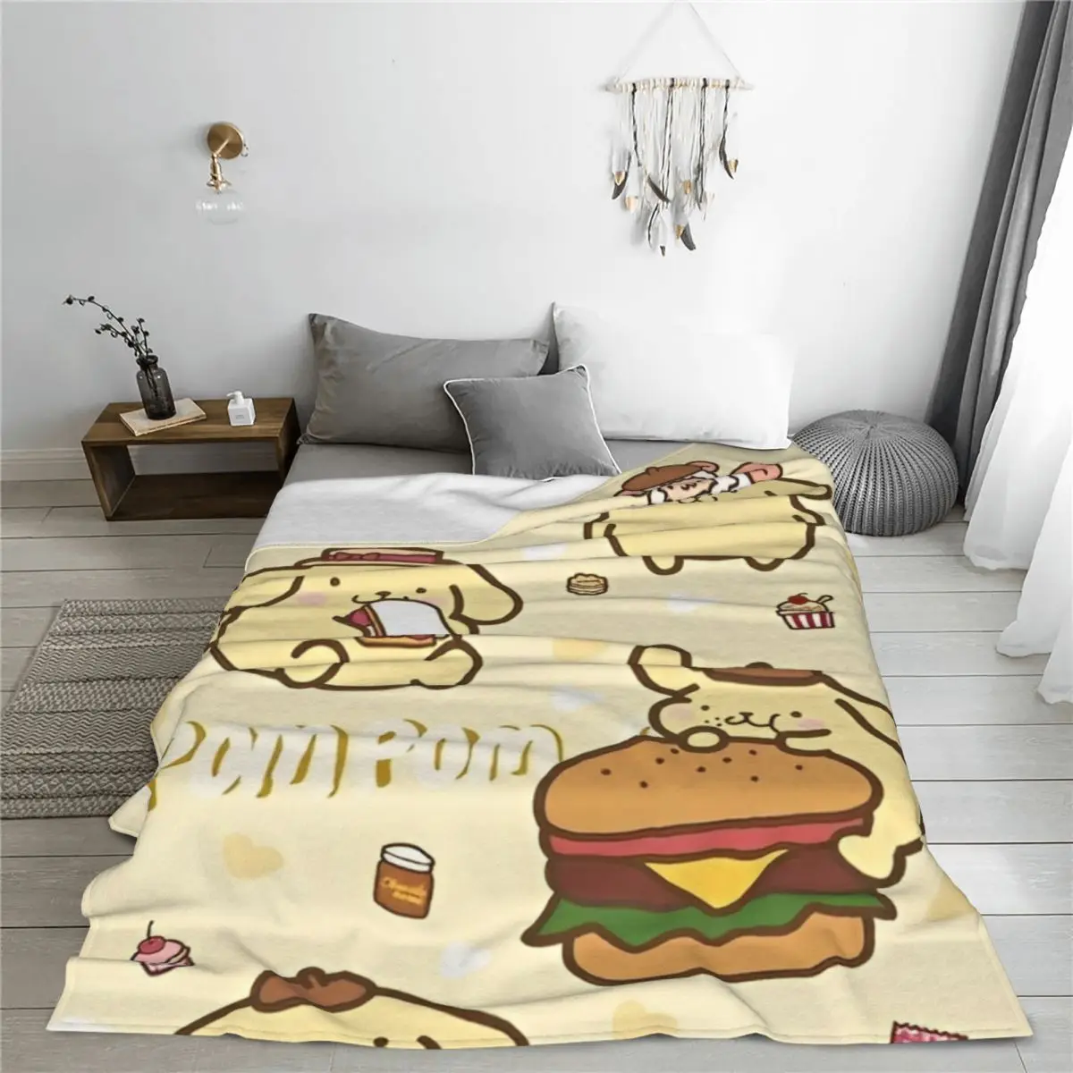 Pompompurin Cartoon Japanese Flannel Blanket Cute Kawaii Funny Throw Blankets for Home Hotel Sofa 125*100cm Bedspread