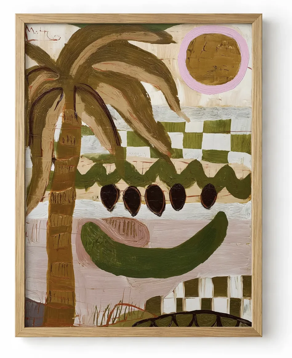 Abstract Palm Tree Canvas Print, Retro Tropical Landscape Wall Printing, Decor for Living Room, Bedroom, Cafe, Entryway Poster