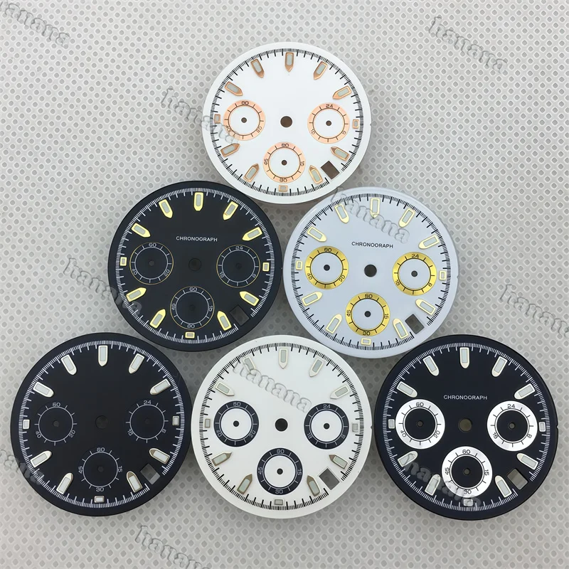 30mm White giant panda Dial Fit VK63 Movement Green Luminous High-Quality Watch Modification Accessories