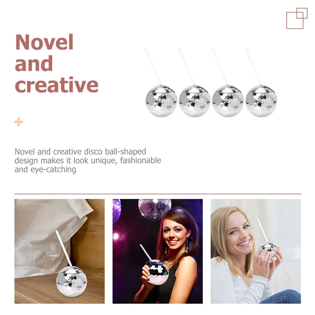 

4 set Glitter Ball Reusable Plastic Cocktail Cup For Party Bar Beach Hawaii Decor Large Serving Bowl Disco Themed Wine Cup