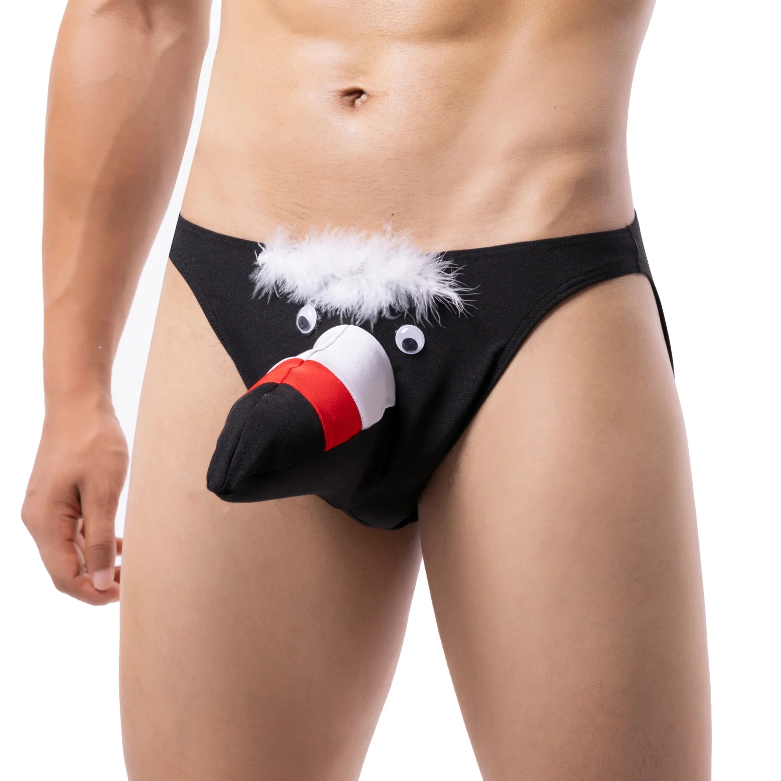 Sexy Briefs Man Big Long Bulge Pouch Panties Underwear Men Feather Lingerie Birds Eyes Beak Funny Underpants