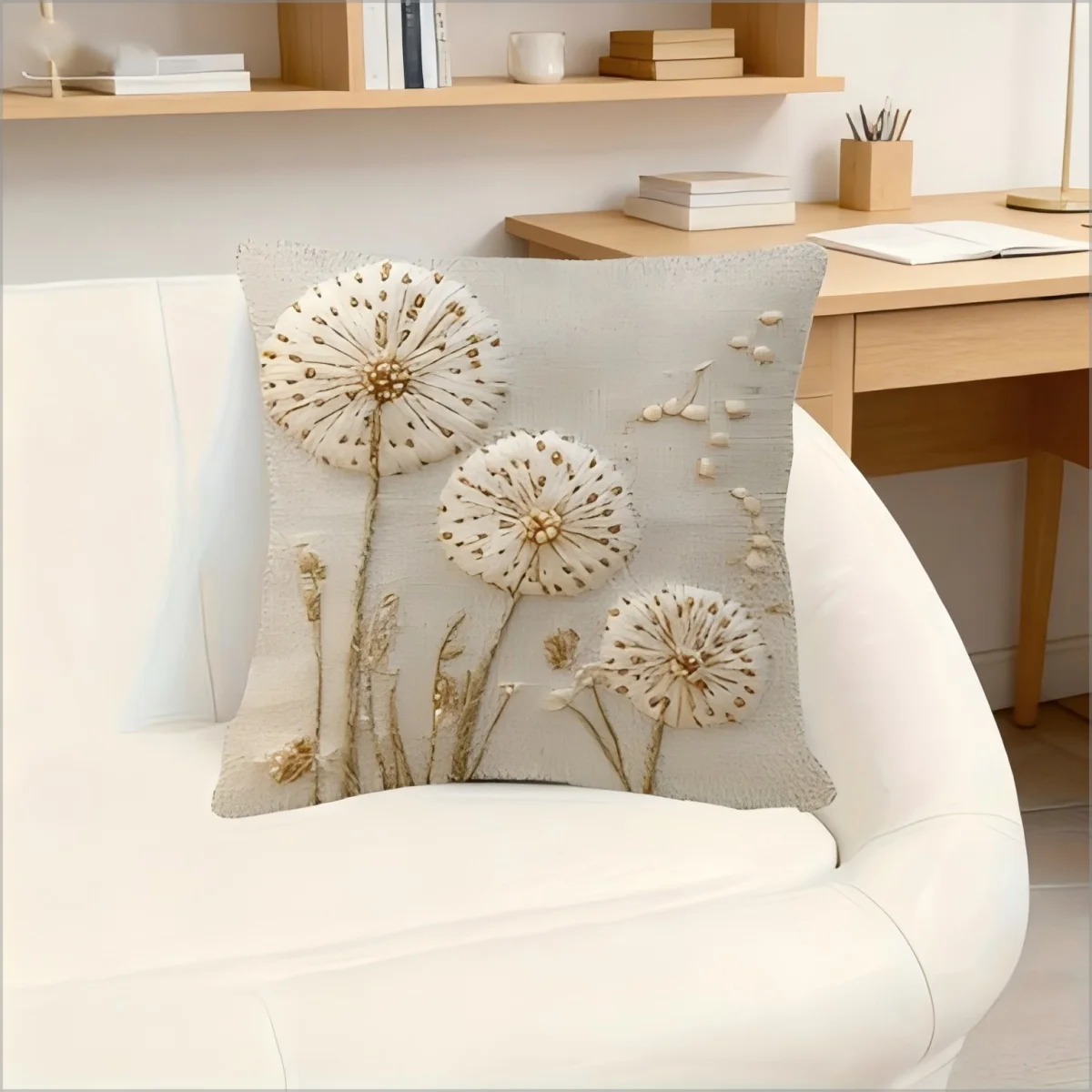 Boho 2D Dandelion Pillow Cover Faux Embroidery Print Luxury Beaded Floral Cushion Case for Sofa Bed Couch  Gift Boho Home Decor