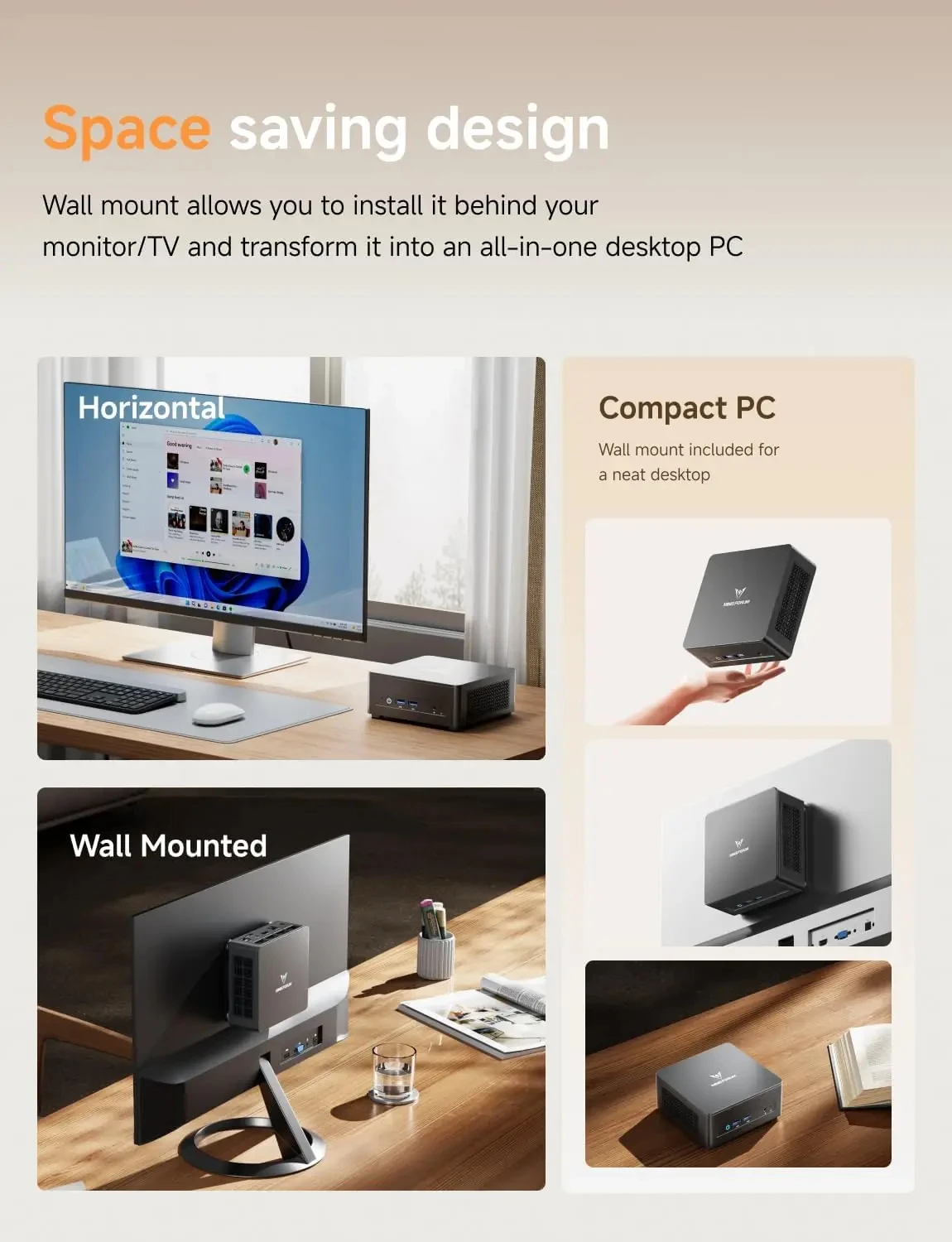 كمبيوتر صغير نحيف UM760 من MINISFORUM Ryzen 5 7640HS Windows 11 Pro TDP 60W DDR5 5600MT/s WiFi 6E BT5.2 USB4 كمبيوتر مكتبي للألعاب