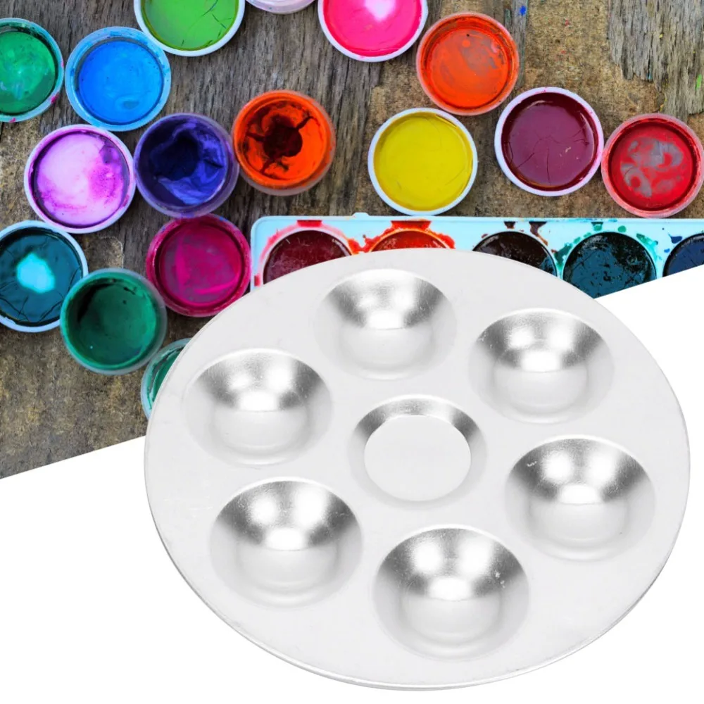 4PCS Aluminum Round Paint Palette Multi-size Polished Mixing Palette Solid Metal 6/10/12 Holes Watercolor Mixing Plate