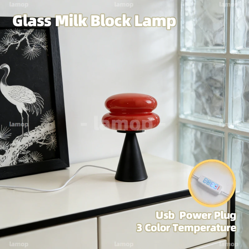 Stacked‑Pancake‑Shaped Glass Table Lamp Italian Minimalist Soft Light Shadow Desktop Ambience Table Lamp for Vacation‑Vibe Study