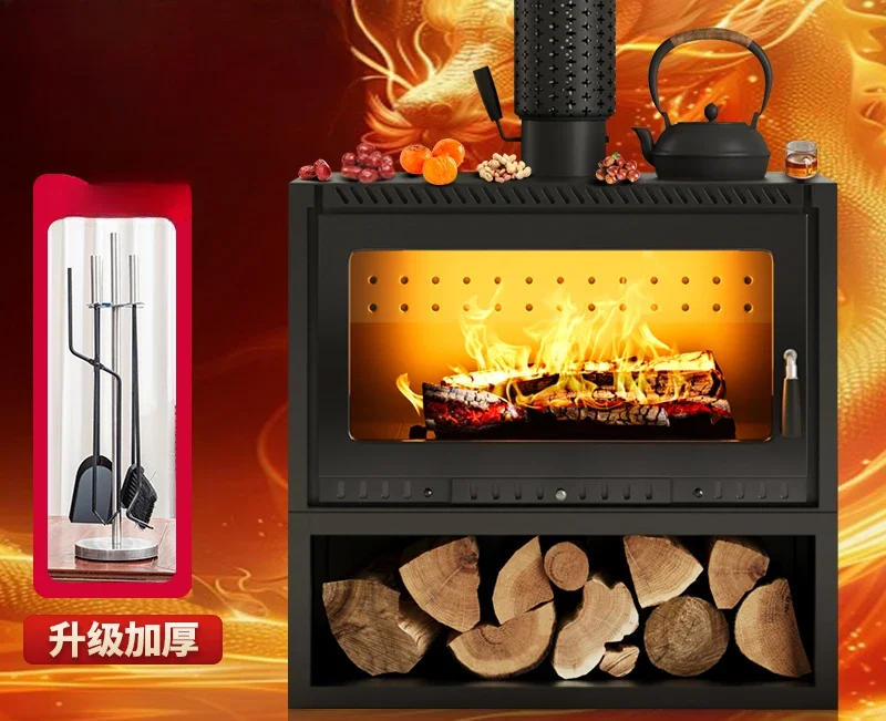 Wood-burning fireplace, real fire for heating, wood burning for household use