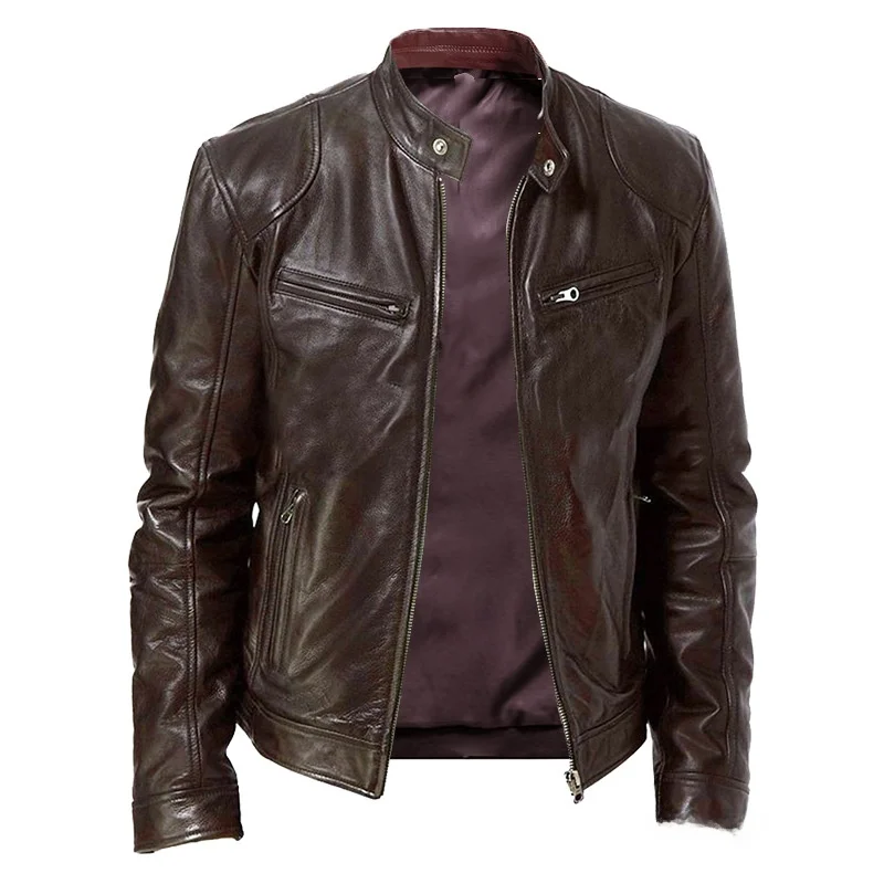 

Men's PU Leather Jaet Motorcycle Sle Windproof Coat Spring Autumn Loose Fit Printed Long Zipper Closure Cotton 00%