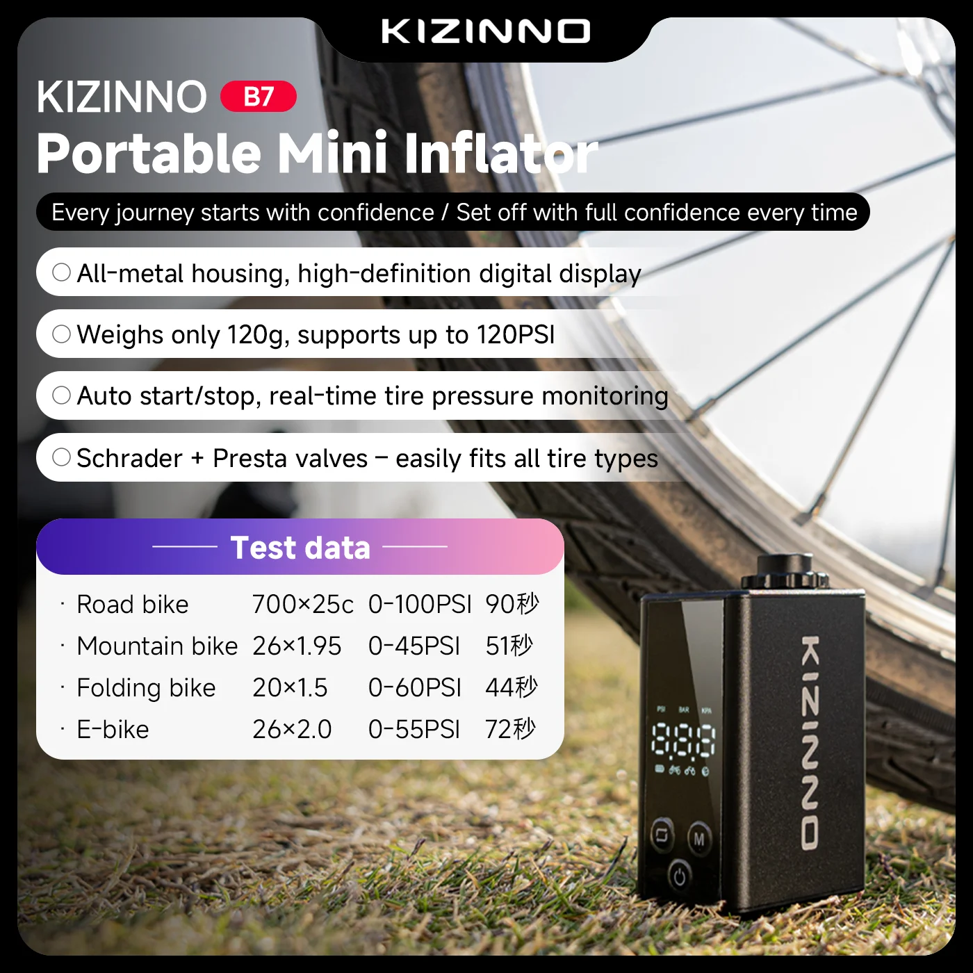 Mini 120PSI Electric Bike Pump Portable Bicycle Tire Inflator Presta Schrader Air Pump for MTB Road E-Bike Motor Ball