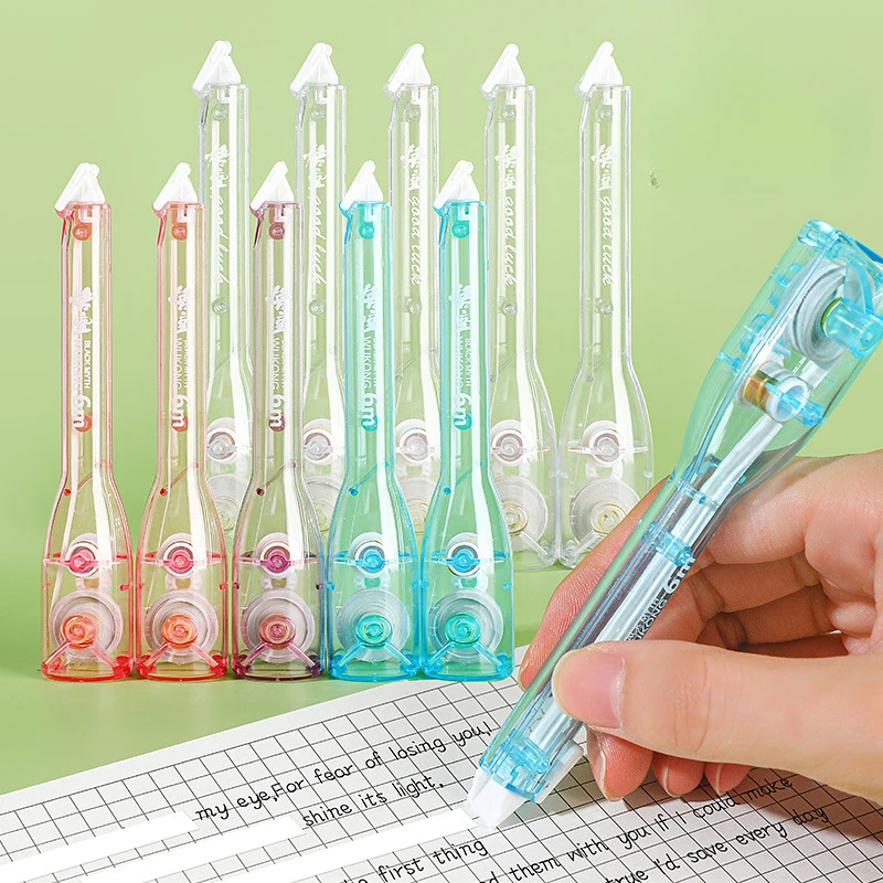 5Pcs Silent Correction Tape Transparent Pen Shape Corrector Large Capacity Smooth Durable Correction Strap Stationery Supplies