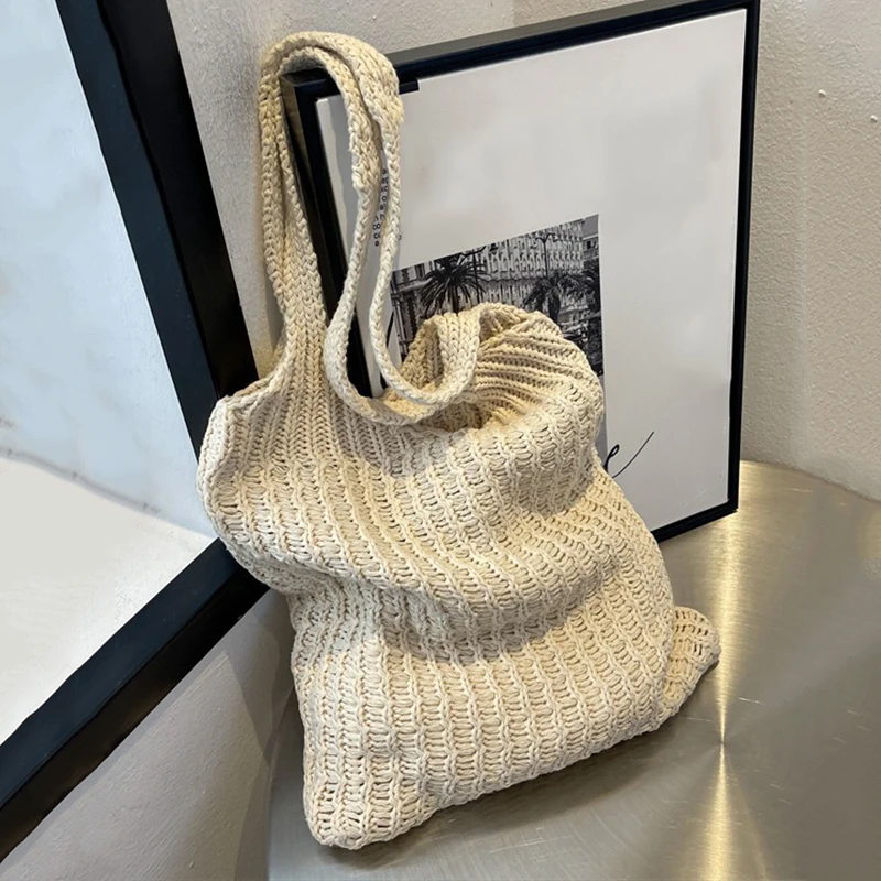 

Пляжные сумки Женская сумка через плечо Вязаная крючком сумка Дизайнерская вязаная сумка-тоут с полой ручкой сверху Сумка-шоппер