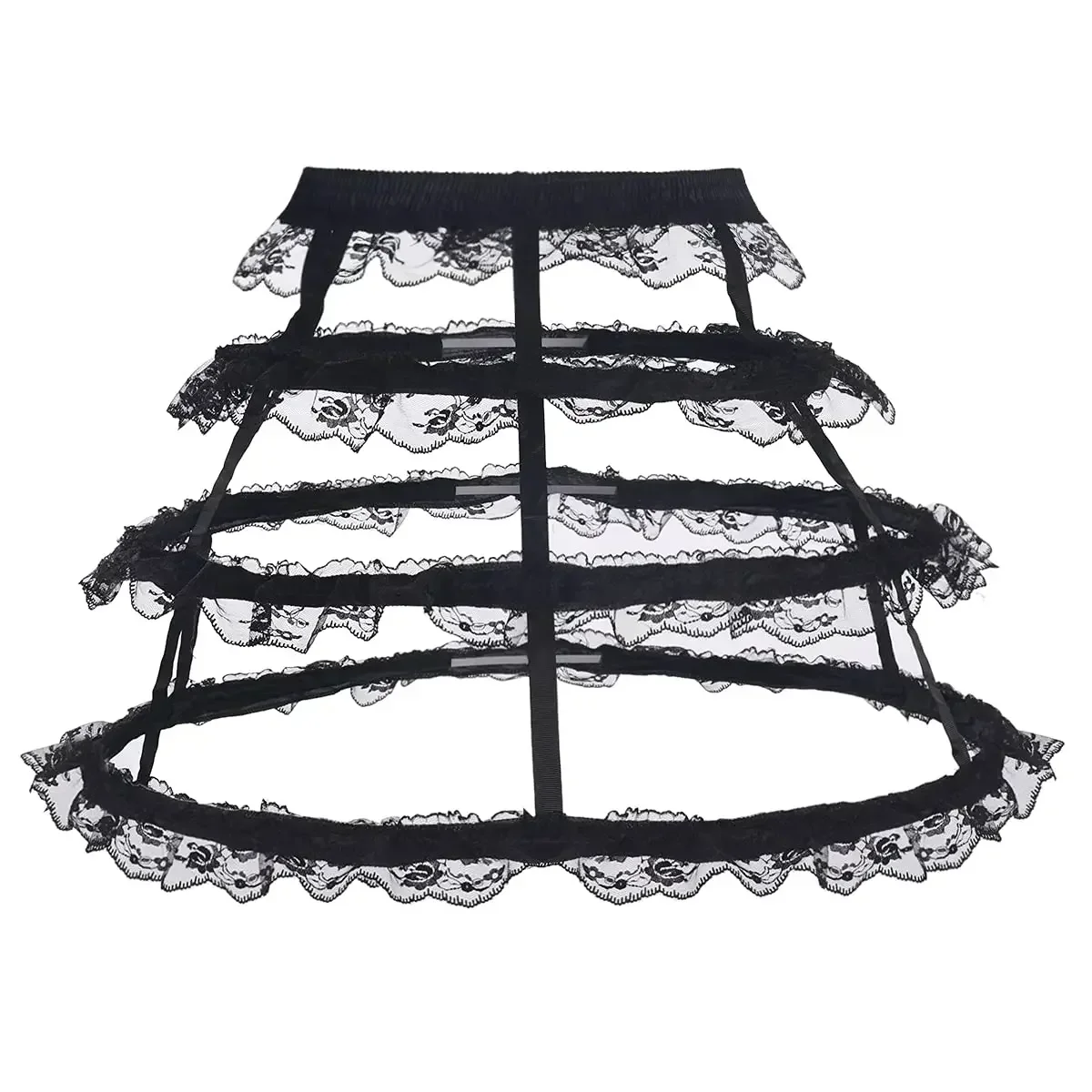 Women's 4 Hoops Lolita Girls Chiffon Crinoline Petticoat Skirt Costume Pannier Cosplay Underskirt