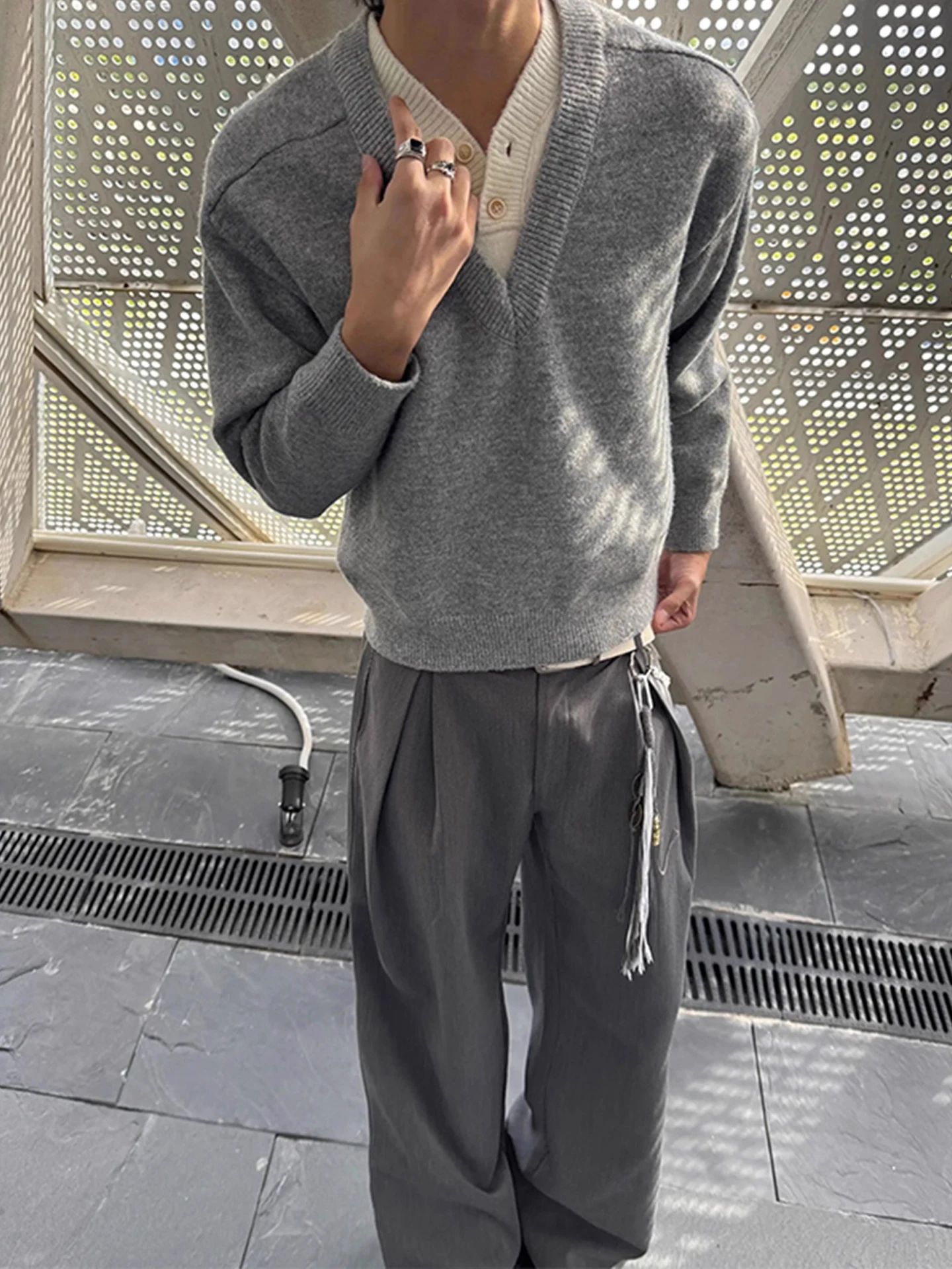 

American Retro ey V-Ne Knitted Sweater ex Autumn Winter Loose Fit Warm Layering Casual Sle Long Sve Top