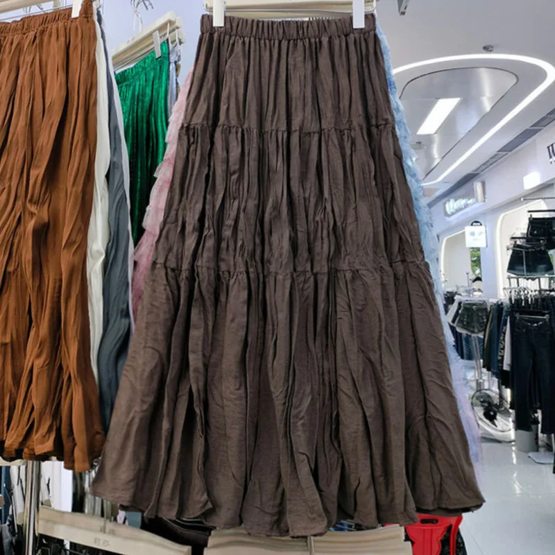 Jesienno-zimowa spódnica damska z wysokim stanem, plisowana, długa, w stylu vintage, modna, jednokolorowa, o kroju litery A, luźna, codzienna, streetwearowa, kolekcja 2025.