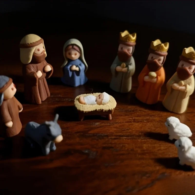 1-3 Sets Mini-Krippen-Set, 3D-gedruckte Weihnachts-Tischdekoration, religiöses Ornament, Geschenk – Detail 6