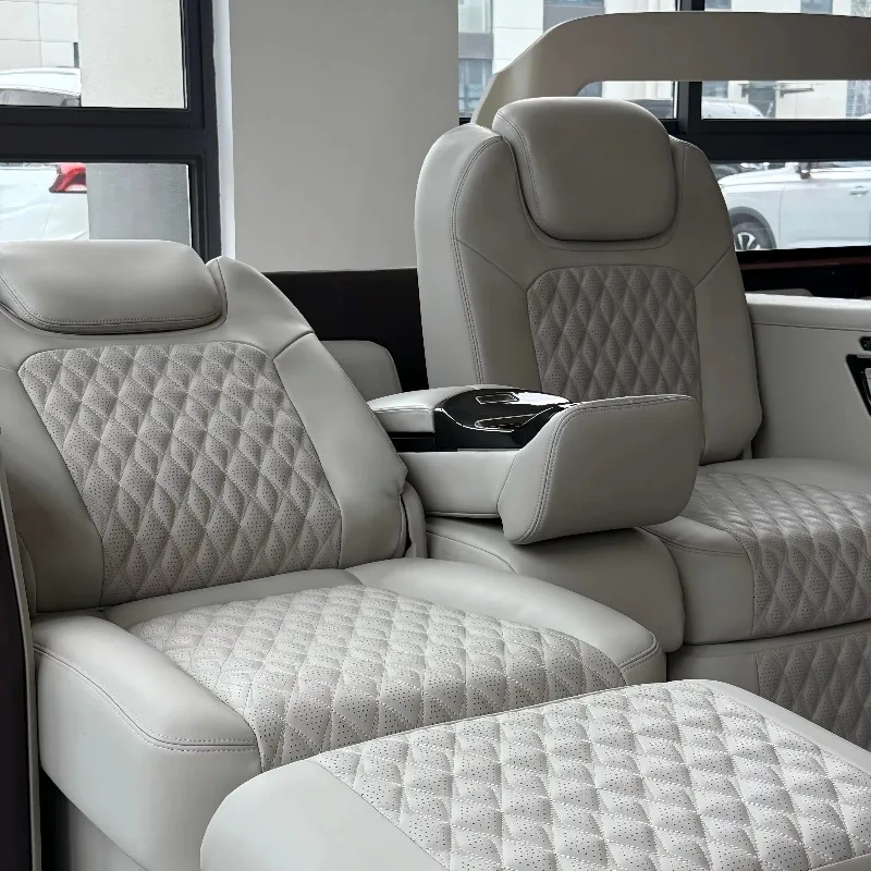Multi-Functional Leather Sofa Bed Car Seat with Leg Support Modified Car Seats for Conversion Van