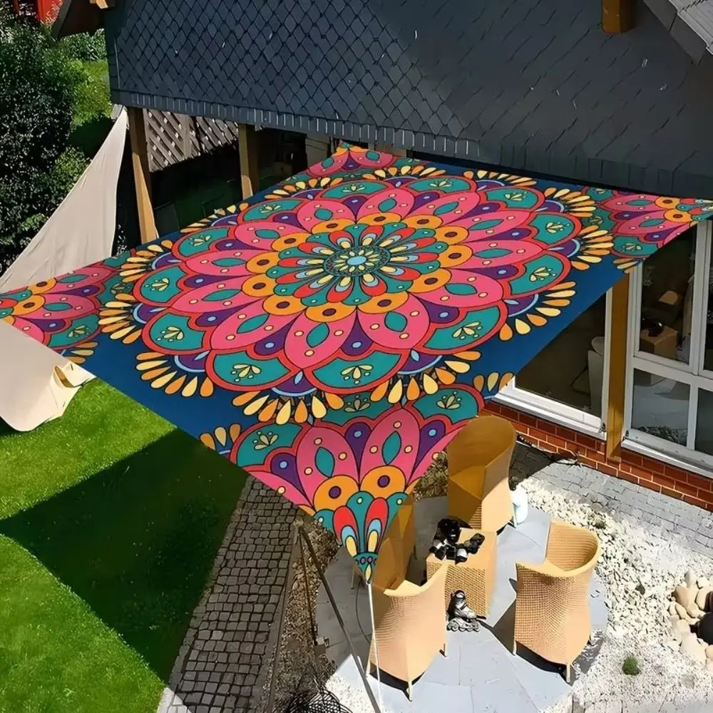 Rectangular Shape Sunshade Sail Waterproof Fabric Bohemian Print Shade Cover Flower Print UV Block Shade Backyard Use