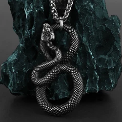 Stainless Steel Vintage Animal Snake Pendant Necklace Men Gothic Winding Imitation Viper Punk Hip Hop Necklace Jewelry