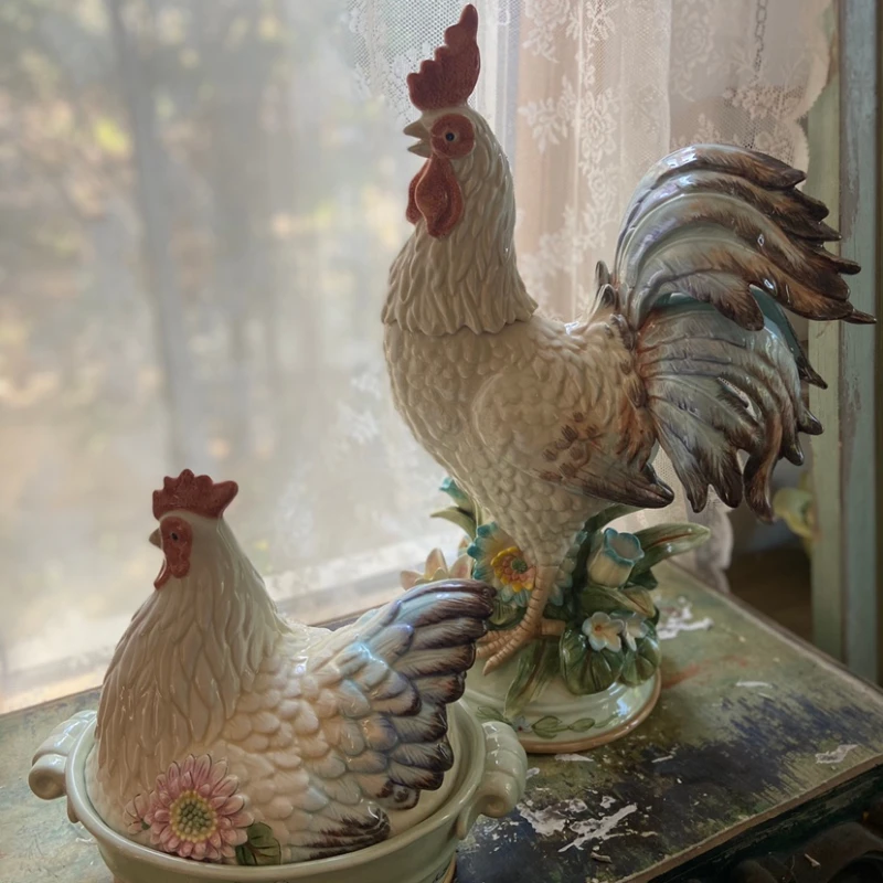 

Housewarming Town House Large Painted Rooster Ceramic Ornaments Living Room Furnishings Hallway Home Decorations