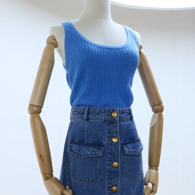 YG Sexy Halter Vest Fleece Stretch Spice Girl Waist Shrink Figure Regular Top 2024 Summer New y2k White Klein Blue Sweater Woman