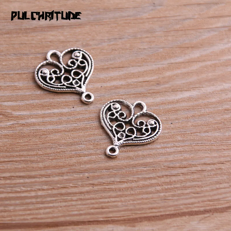20pcs 18*21mm Two Color Zinc Alloy Necklace Charm Jewelry DIY Hollow Herat Connector Pendant Necklace