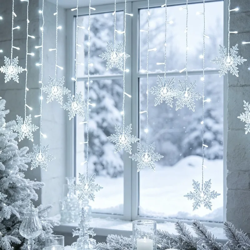 3M LED Snowflake Curtain Fairy Lights Flashing String Lamp Outdoor Christmas Wedding Home Holiday Party Decoration