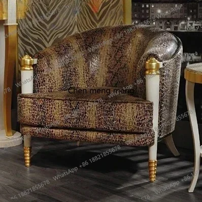 D182Neoclassical single sofa fabric leisure sofa leopard print reception sofa