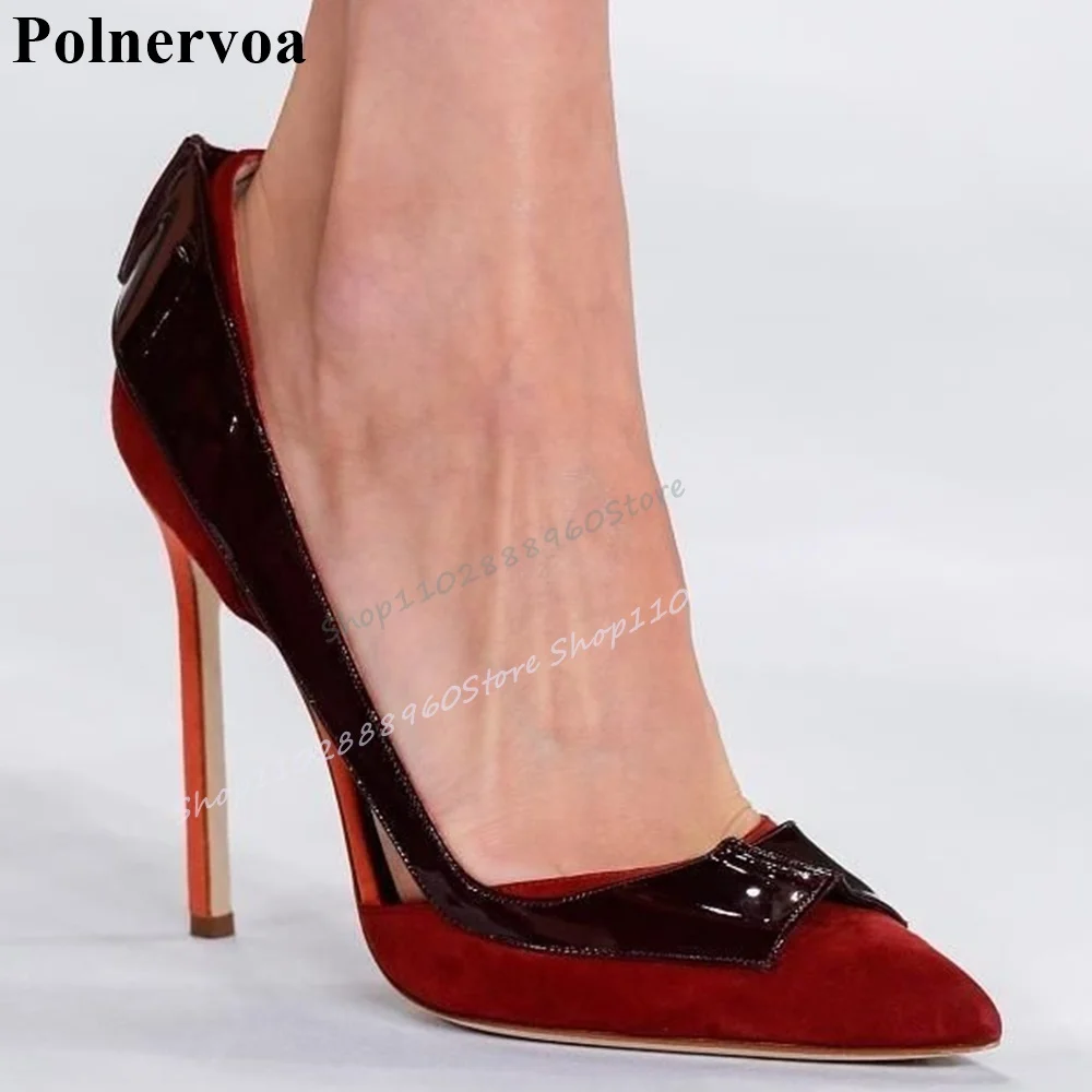 สีแดงPatchworkตื้นสง่างามปั๊มรองเท้าส้นสูงบางรองเท้าผู้หญิงSlip On Pointed Toe 2025 แฟชั่นZapatos Para Mujere