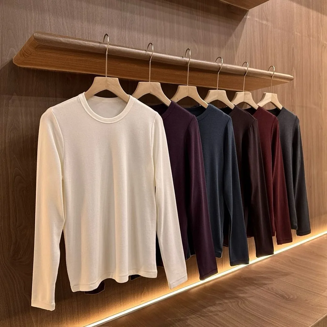 

Женская классическая простая футболка High Elastici Long Sve round Ne Base irt, осенне-зимний универсальный базовый слойный топ